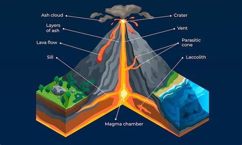 Premium Vector | Volcano infographic. Isometric of volcano vector infographic