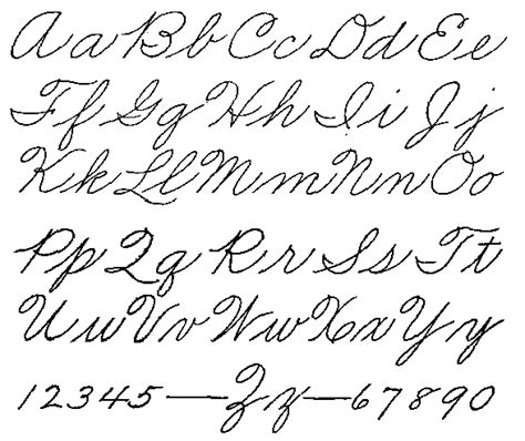 the cursive font and numbers used to write letters