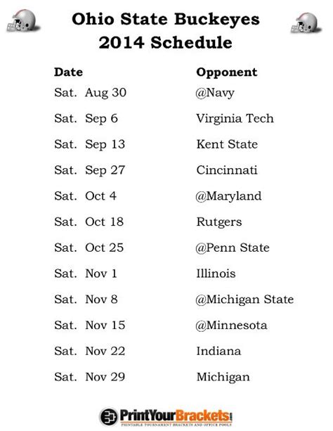 Printable Osu Football Schedule