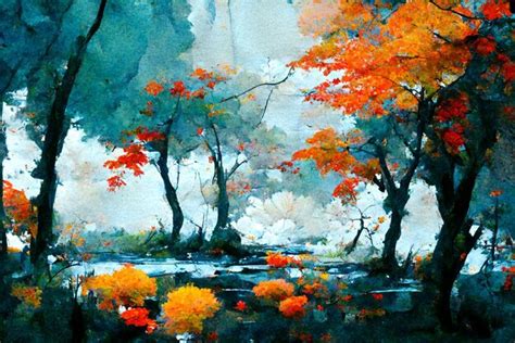 Premium AI Image | Autumn Season stunning trees watercolor