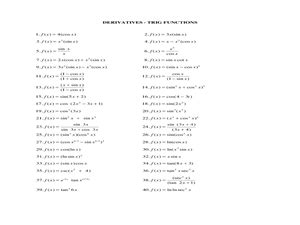 Finding Derivatives of Twenty Trig Functions Worksheet for 12th ...