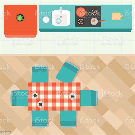 Top View Kitchen Top View Interior Flat Vector Illustration Stock Illustration - Download Image ...