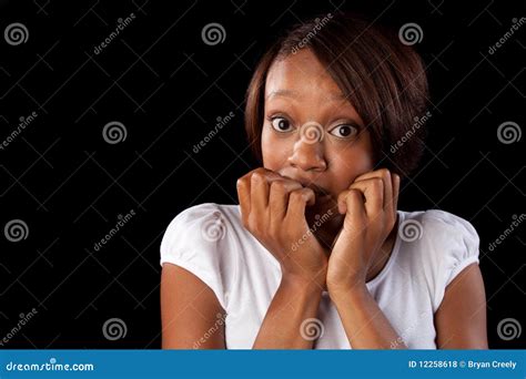 Nervous woman stock photo. Image of female, woman, black - 12258618