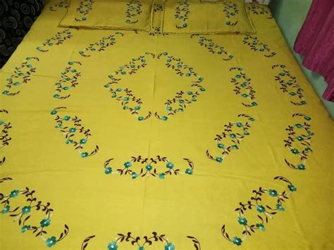 Mustard Cotton Embroidered Bed Sheet at Rs 1100/piece | Cotton Bed Sheet in Hooghly | ID ...