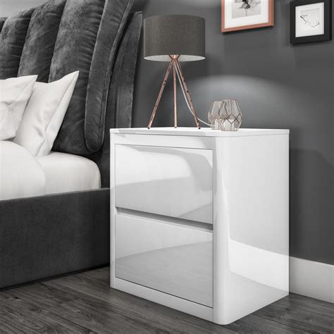 White High Gloss Bedside Table with 2 Drawers | White gloss bedroom furniture, Modern white ...