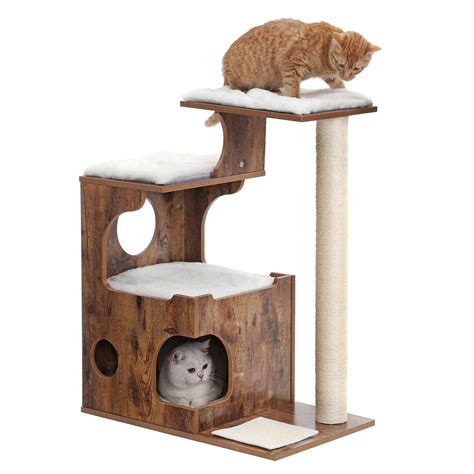 FEANDREA 34.6 inches Cat Tree, Medium Cat Tower with 3 Beds and House ...