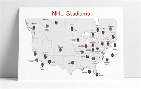 NHL Stadiums Map Hockey Stadiums Map Man Cave NHL Stadium | Etsy