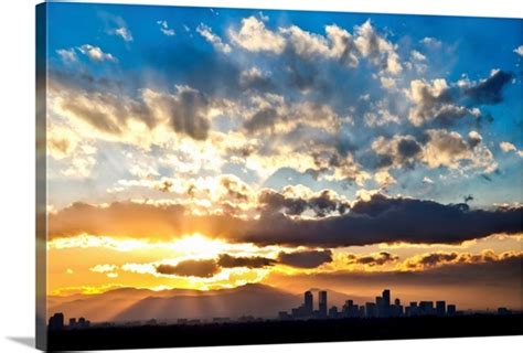 Sun Bursts over Denver during Sunset; Denver, Colorado Photo Canvas Print | Great Big Canvas