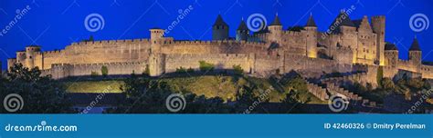 Carcassonne at night stock photo. Image of walls, site - 42460326