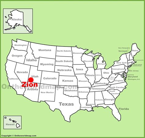 Zion National Park location on the U.S. Map