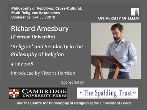 Richard Amesbury - 'Religion' and Secularity in the Philosophy of Religion | Philosophy of ...