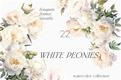 White peony watercolor floral set By Madiwaso Art | TheHungryJPEG