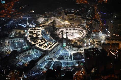 Aerial footage of Masjid Al Haram ‬⁩ on the night of the 29th of Ramadan ‬⁩during the completion ...