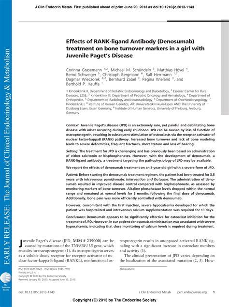 (PDF) Effects of RANK-Ligand Antibody (Denosumab) Treatment on Bone Turnover Markers in a Girl ...