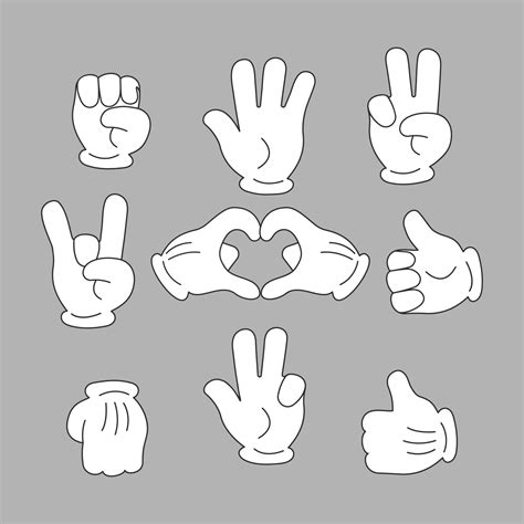 Set of hands with gloves in retro style. Cartoon hands with different ...