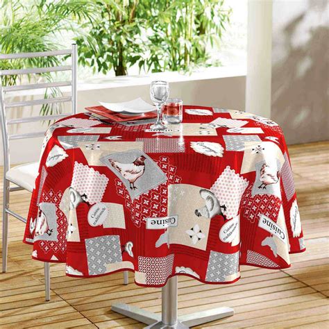 Nappe toile cirée ronde - Diamètre 160 cm - Polyester - Poules