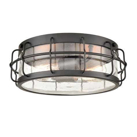 Black Clear Seeded Glass Shade Round Flush Mount Ceiling Light | Claxy