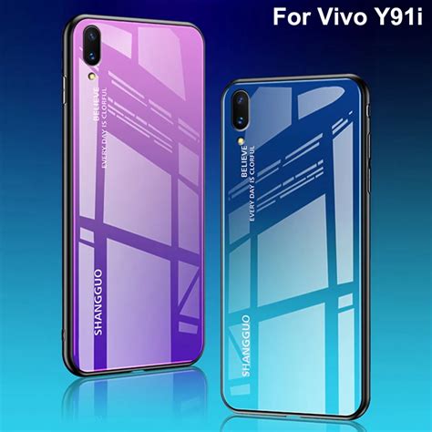 For Vivo Y91i Case capa Tempered Glass Luxury Gradient Soft Silicone Frame Back Cover For Vivo Y ...