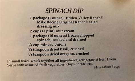 Hidden Valley Ranch Spinach Dip (No Water Chestnuts Version) | Ranch salad dressing mix, Spinach ...