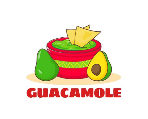 Guacamole cartoon logo. A bowl of guacamole sauce with nachos. Mexican ...