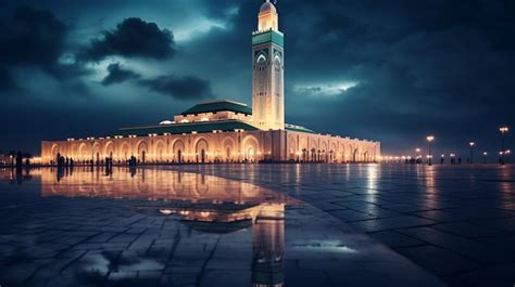 Premium AI Image | Night view of Hassan II Mosque