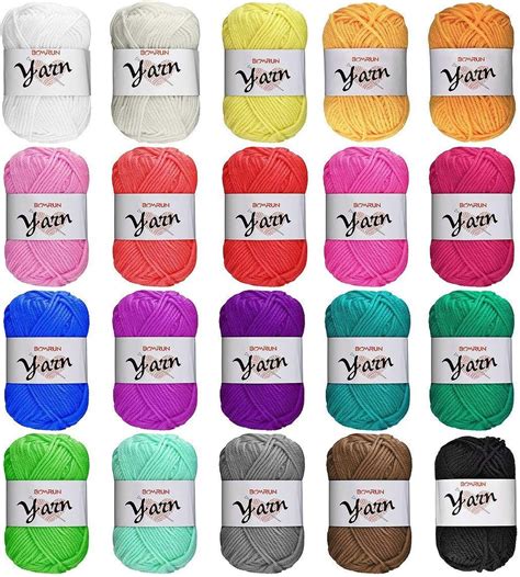 Pelote de laine 100 % acrylique de 25 g BCMRUN - Lot de 20 - Assortiment de couleurs - Pour ...