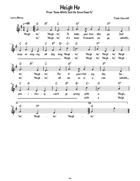 Heigh Ho (Lead sheet with lyrics ) Sheet music for Piano (Solo) | Musescore.com