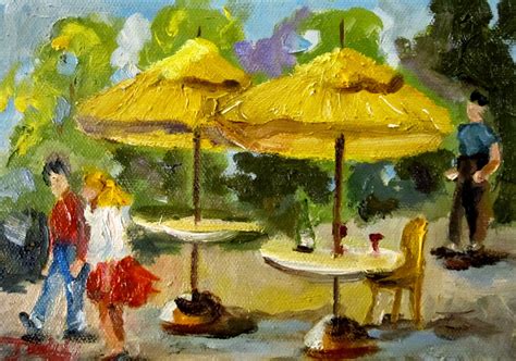 Painting of the Day, Daily Paintings by Delilah: Street Cafe landscape paintng