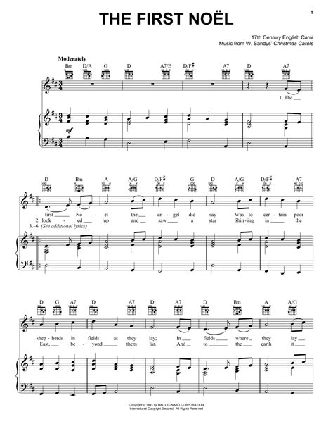 17th Century English Carol 'The First Noel' Sheet Music - Download Printable PDF Notes ...