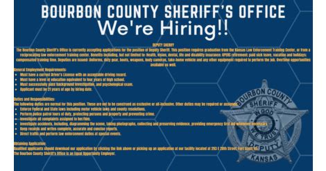 We're Hiring! (03/07/2023) - Press Releases - Bourbon County KS Sheriff ...