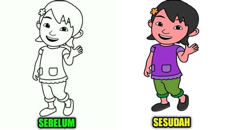 Mewarnai gambar susanti teman upin dan ipin | cara mewarnai gambar ...