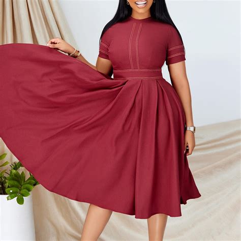 Wholesale Elegant Dresses Plus Size Summer Short Sleeve A Line Ruffles ...