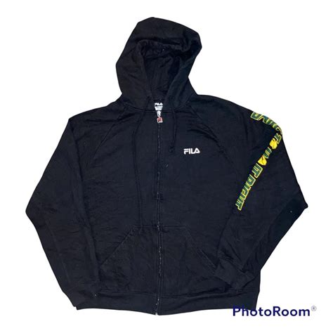 Fila black full zip hoodie with large embroidered... - Depop