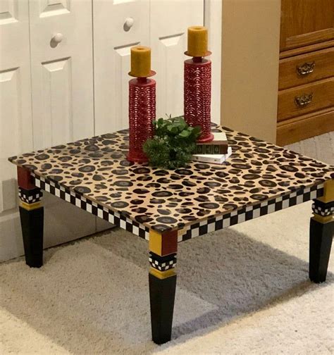 Leopard Painted Coffee Table Black and White Square Coffee | Etsy Painted Pedestal Tables ...