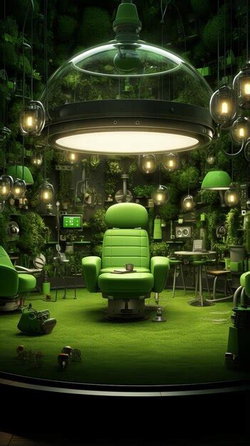 Premium AI Image | a green room with lots of green plants and furniture