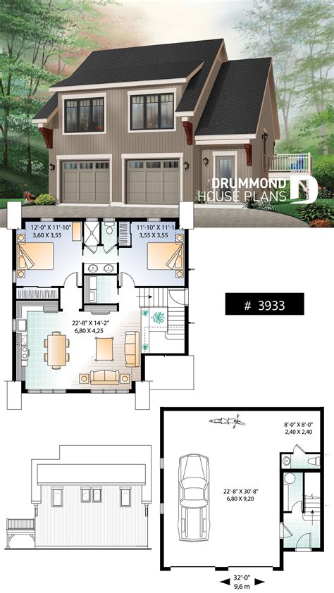 2-CAR GARAGE WITH APARTMENT HOUSE PLAN #garageplans Garage apartment house plan with 2 bed ...