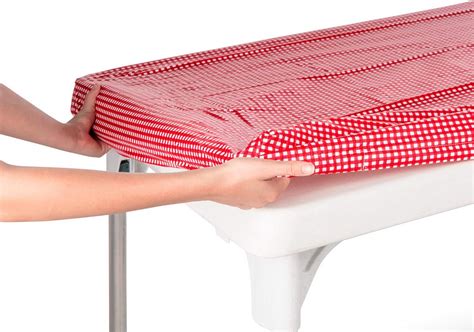 TopTableCloth Table Cover Red & White Checkered tablecloths Elastic Corner Fitted Rectangular ...