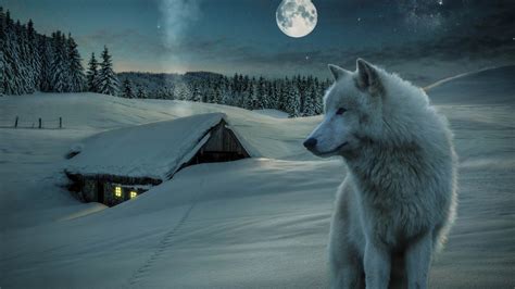 Animal Wolf Moon Hut 4K HD Wallpapers | HD Wallpapers | ID #32504