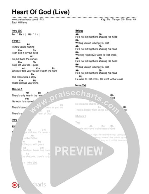 Heart Of God (Live) Chords PDF (Zach Williams) - PraiseCharts