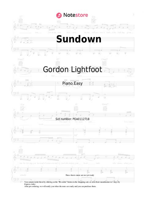 Sundown piano sheet music easy Gordon Lightfoot in Note-Store.com ...