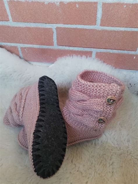 Knitted Women's Boots. Slippers for Home. With Buttons. - Etsy