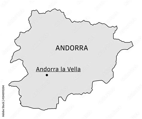 Andorra silhouette map with Andorra la Vella capital Stock Vector | Adobe Stock