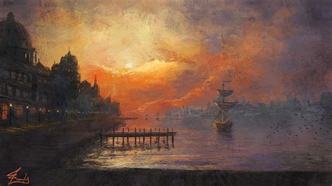 Harbor at Nightfall Painting by Joseph Feely - Fine Art America