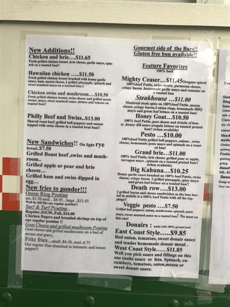 Menu at Patty's Burger Wagon restaurant, Prince Rupert