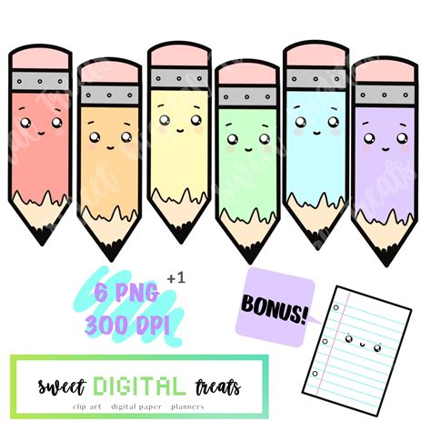 Cute Pencil Clip Art Kawaii Pencil Clip Art School Clip Art - Etsy