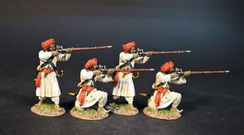 Four Maratha Infantrymen (2 standing firing, 2 kneeling firing, red ...