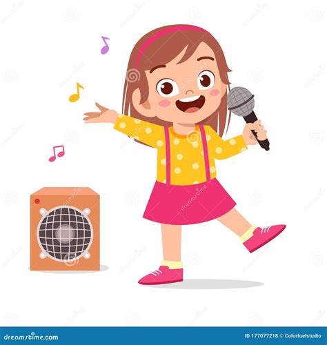 Happy Cute Little Kid Girl Sing a Song Stock Vector - Illustration of ...