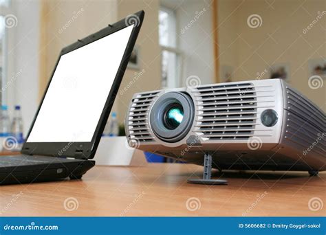 Laptop With Computer Projector On Table Stock Photo - Image of ...