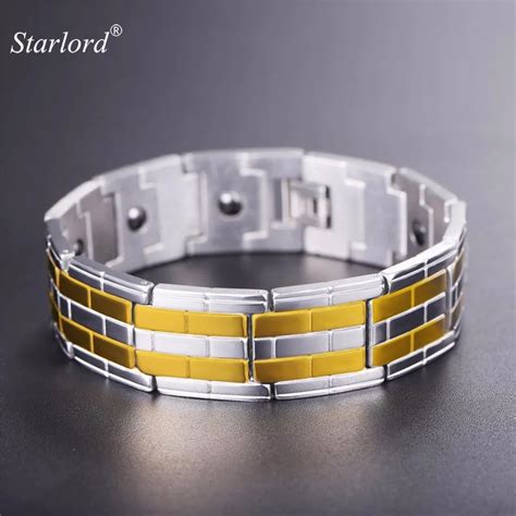 Men's Magnetic Therapy Bracelet Bangle Tourmaline Two Tone Stainless Steel Pain Relief Power ...