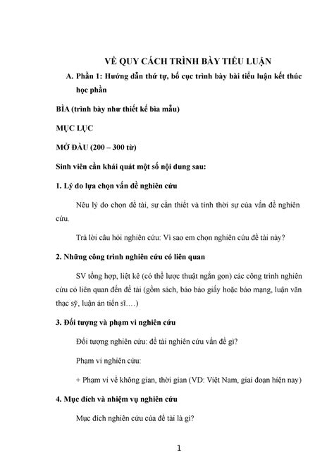 Thể thức trình bày tiểu luận - VỀ QUY CÁCH TRÌNH BÀY TIỂU LUẬN A. Phần ...